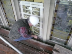 Removing the stained glass panels for repair