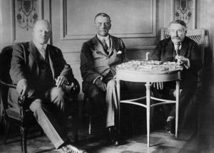 Streseman, Chamberlain and Briand at Locarno.  Photo,  German Federal Archive