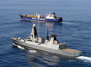 British destroyer escorting shipment of chemicals out of Syria in February 2014; photo courtesy of British Ministry of Defence